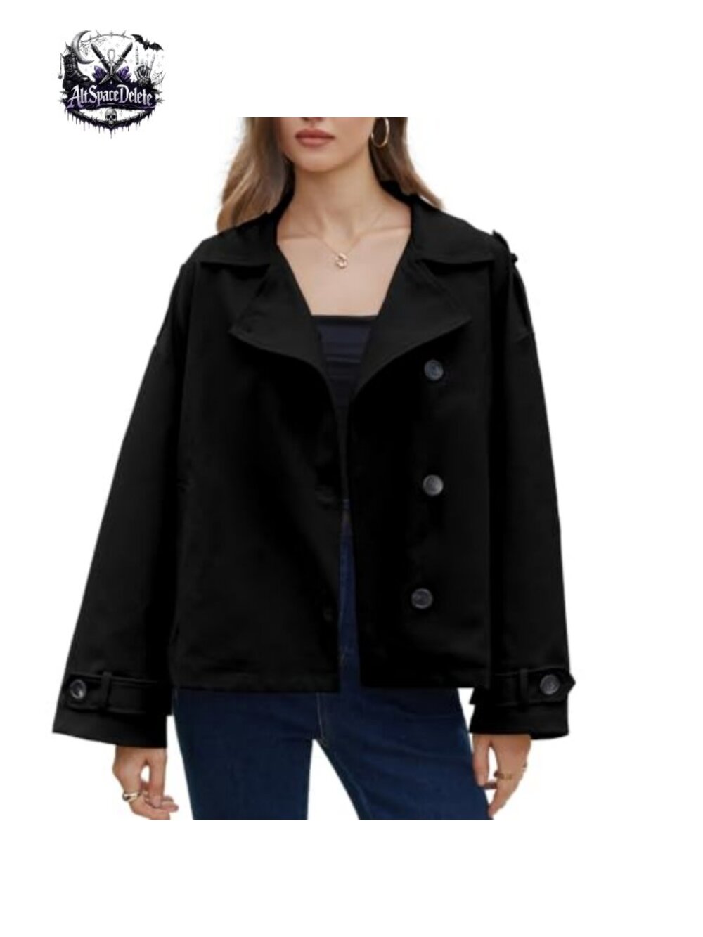 Women's Crop Trench Coat Single Breasted Polyester Short Jacket